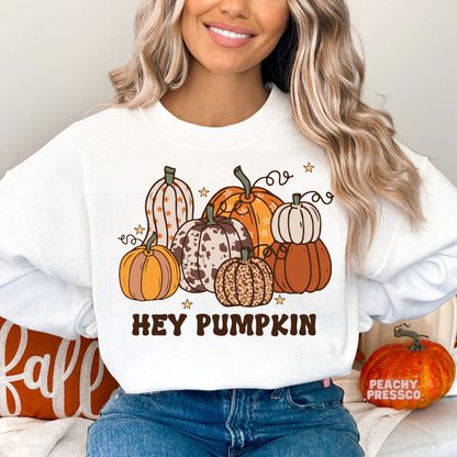 Hey Pumpkin Sweatshirt – Cute Fall Graphic Crewneck with Autumn Pumpkins, Fall Apparel