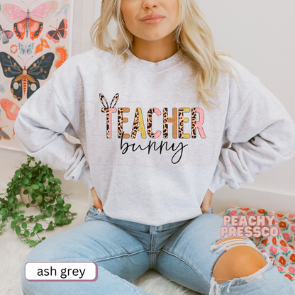Teacher Bunny T-Shirt – Easter Apparel with Leopard Bunny Ears for Teachers