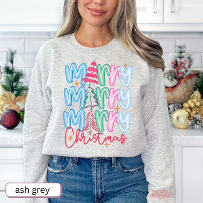 Merry Merry Christmas Shirt | Cute Pastel Retro Holiday, Apparel