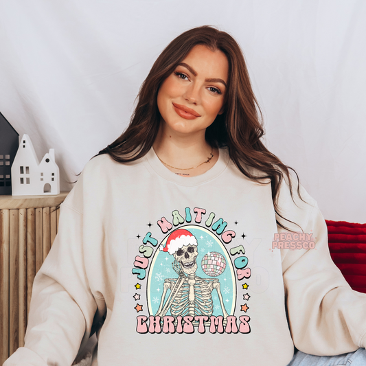 Just Waiting for Christmas Skeleton Sweatshirt – Funny Retro Holiday Vibes