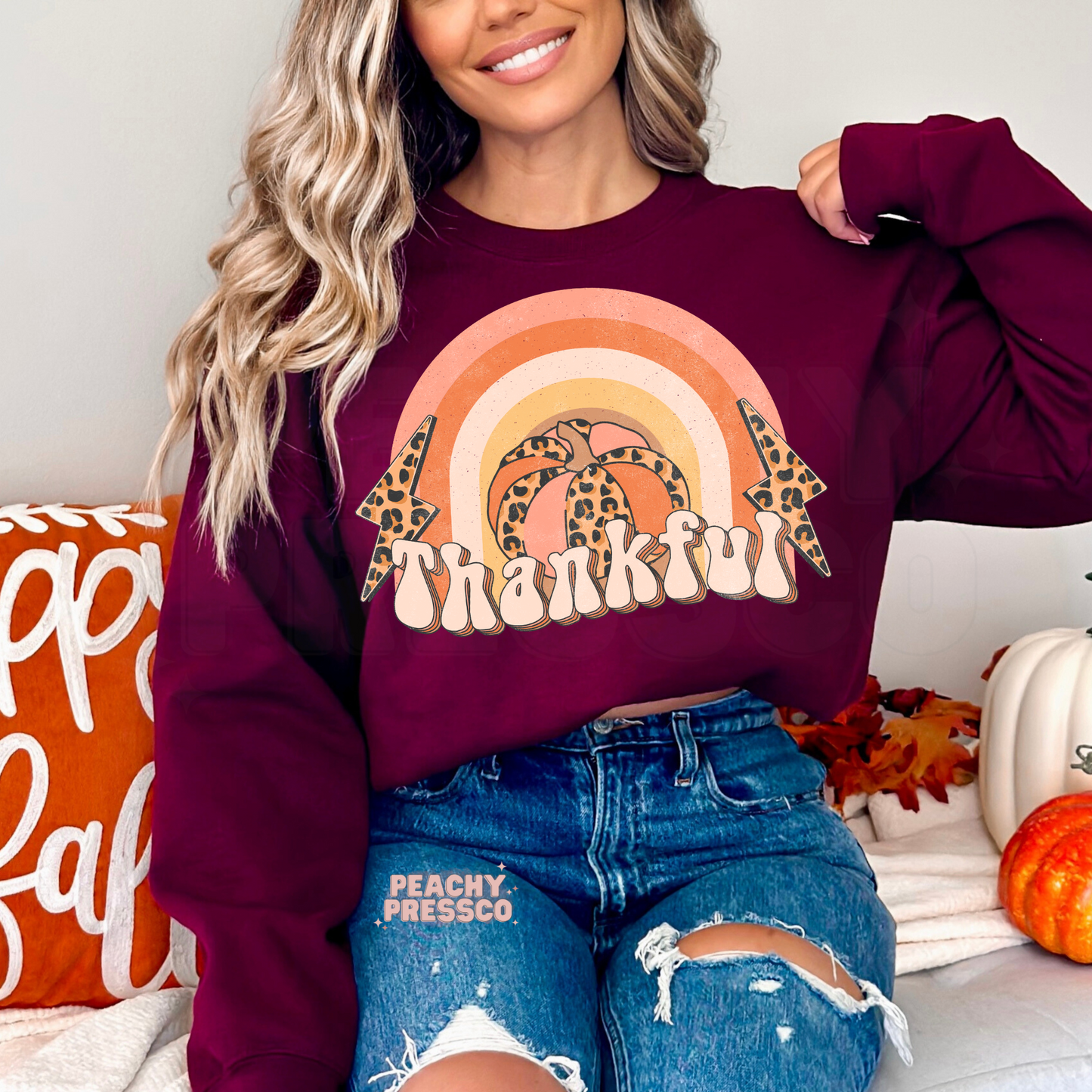 Retro Thankful Rainbow Pumpkin Sweatshirt – Fall Cozy Vibes Apparel