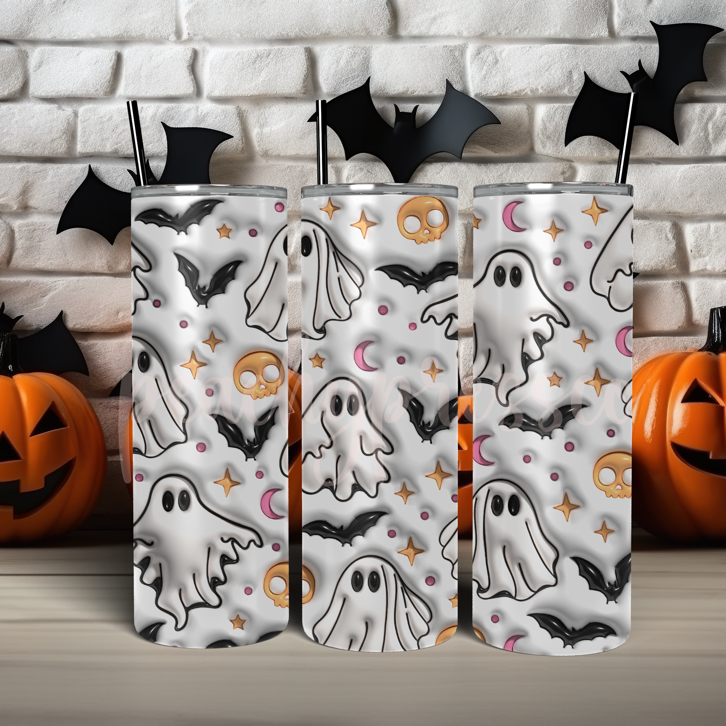 Cute Ghost & Bat Halloween Tumbler