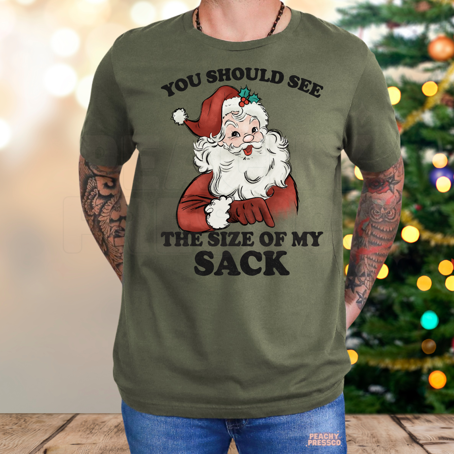 Funny Size Of My Sack, Santa Christmas Shirt – Naughty Holiday Humor, Men's Apparel