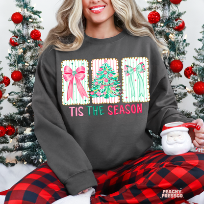 Tis The Season Christmas Cookies Shirt | Cute Pink Bow & Tree Holiday Apparel