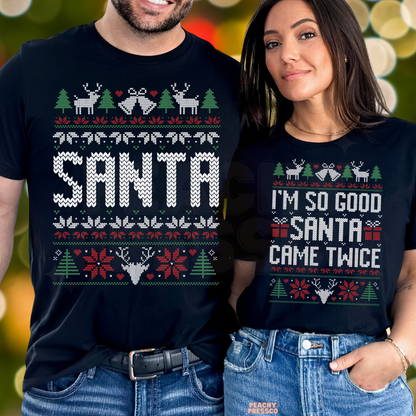 Funny Christmas Couple Shirts – Santa & I'm So Good Santa Came Twice, Matching Holiday Apparel