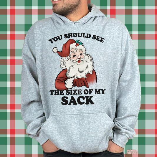 Funny Size Of My Sack, Santa Christmas Shirt – Naughty Holiday Humor, Men's Apparel