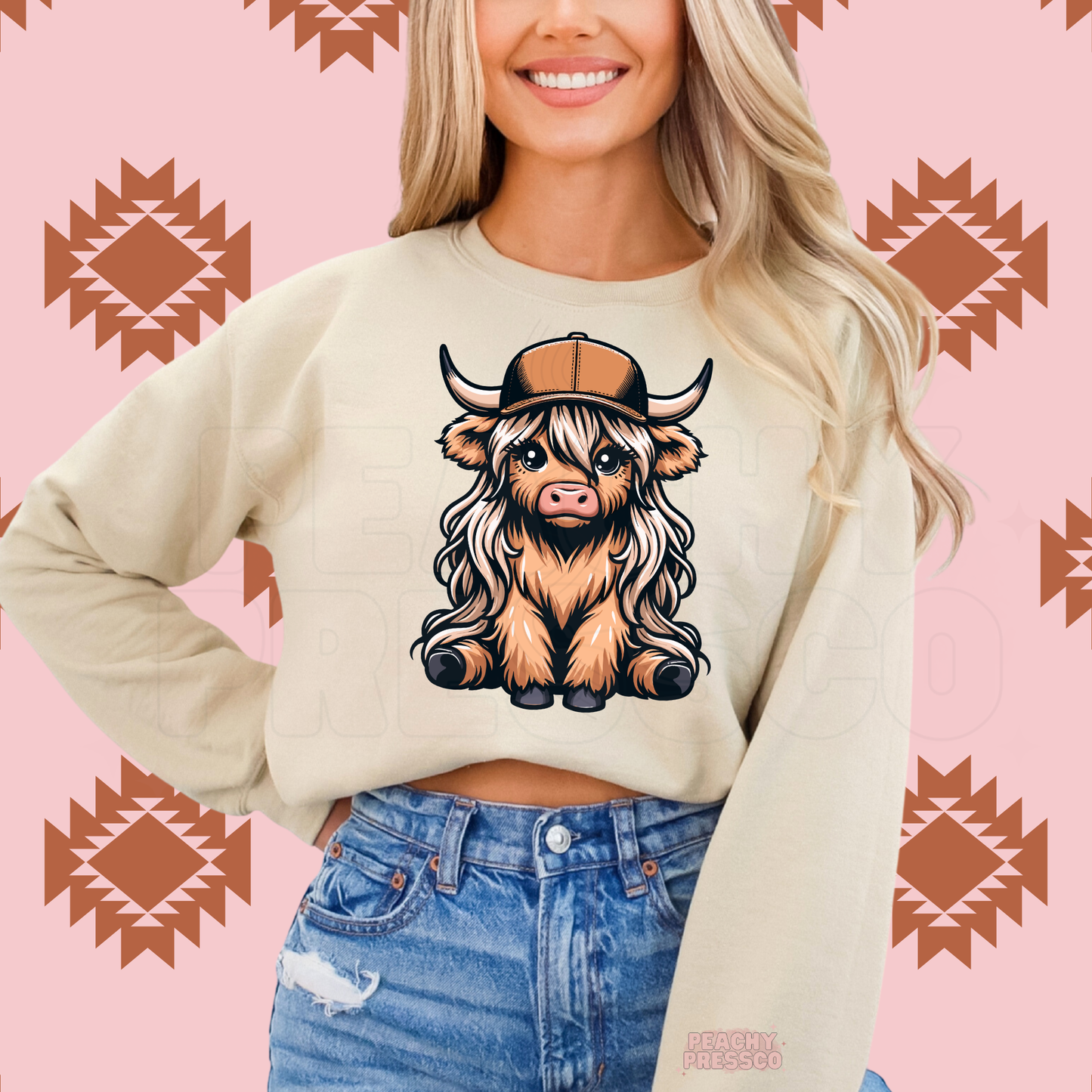 Cute Highland Cow Blonde Hair Girly Sweatshirt – Adorable Cow Lover Gift Apparel