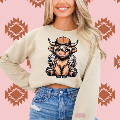 Cute Highland Cow Blonde Hair Girly Sweatshirt – Adorable Cow Lover Gift Apparel