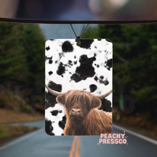 Cow Print Highland Cow Air Freshener – Rustic Farm Vibe