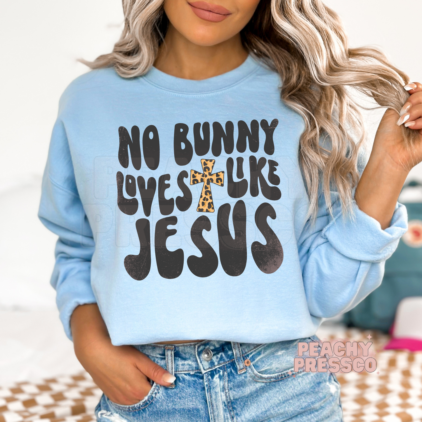 No Bunny Loves Like Jesus Sweatshirt – Leopard Print Cross Christian Easter Pullover