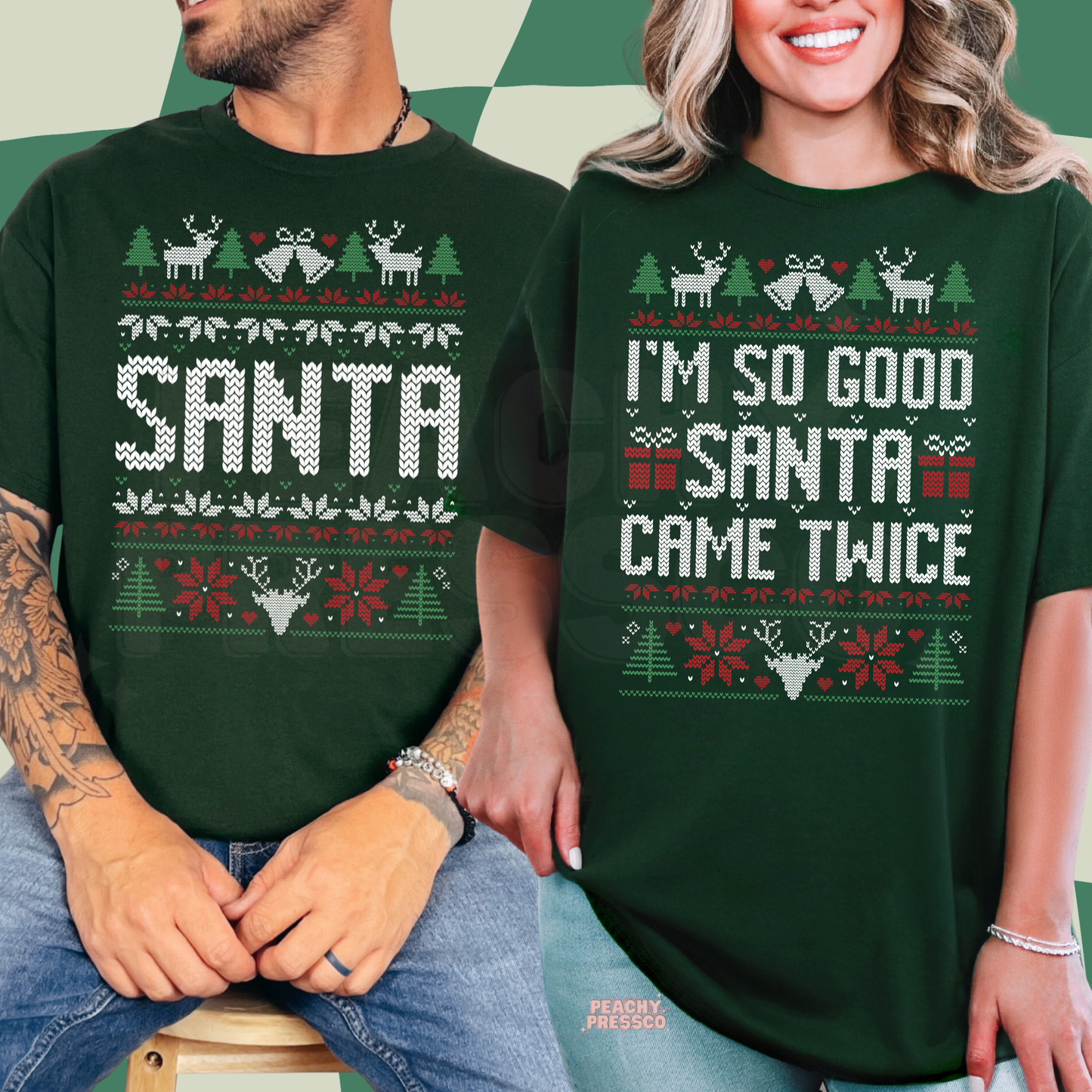 Funny Christmas Couple Shirts – Santa & I'm So Good Santa Came Twice, Matching Holiday Apparel