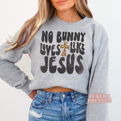 No Bunny Loves Like Jesus Sweatshirt – Leopard Print Cross Christian Easter Pullover