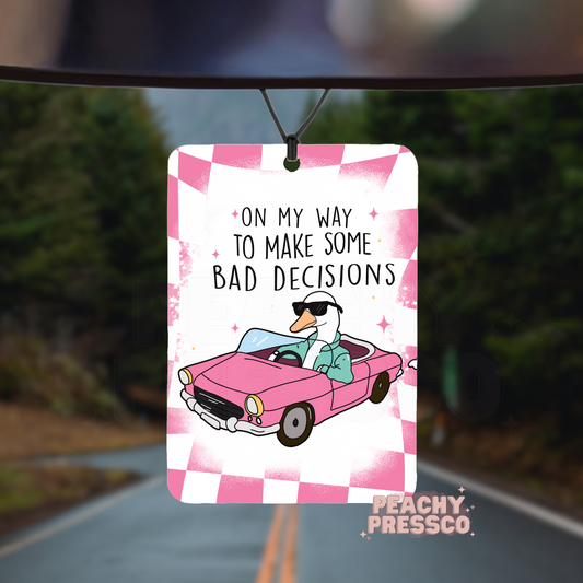 Bad Decisions Duck Car Air Freshener – Funny Pink Retro Aesthetic Auto Accessory