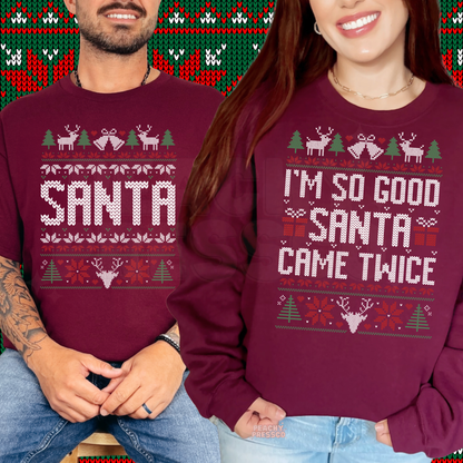 Funny Christmas Couple Shirts – Santa & I'm So Good Santa Came Twice, Matching Holiday Apparel