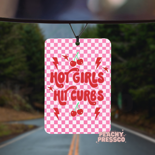 Hot Girls Hit Curbs, Funny Car Air Freshener – Cherry Aesthetic, Cute Gift for Drivers