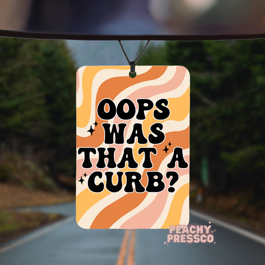 Oops Was That a Curb? Car Air Freshener – Retro Wavy Orange & Pink Design