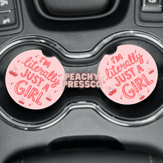 I’m Literally Just a Girl Car Coasters – Pink Aesthetic Auto Cup Holder Inserts