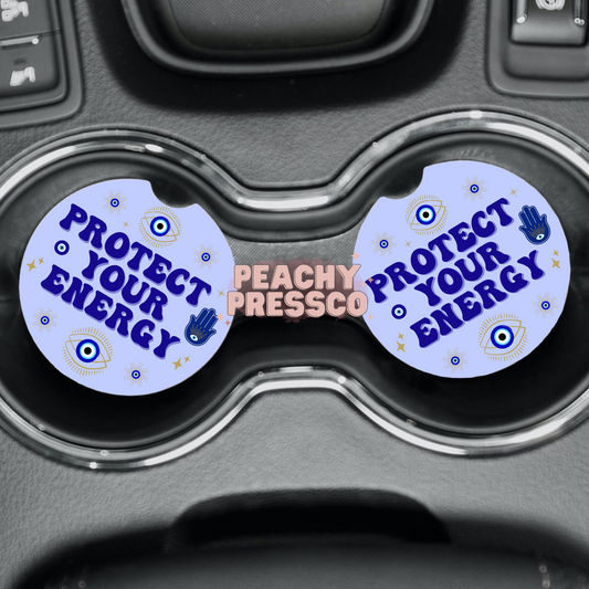 Protect Your Energy Car Coasters – Evil Eye Set