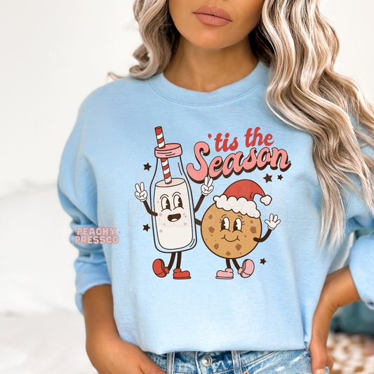 ‘Tis the Season Milk and Cookie Christmas Tee – Cute Holiday Cartoon Apparel