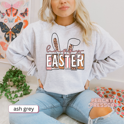 Happy Easter Bunny Ears T-Shirt – Leopard Print Pastel Spring Apparel