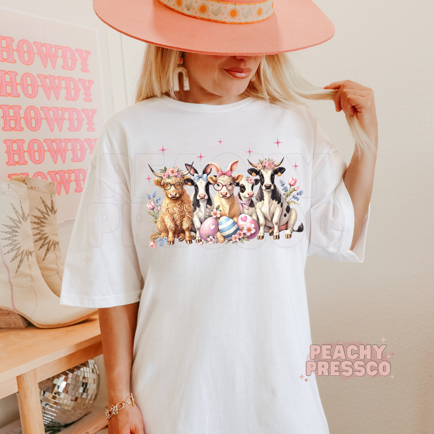 Cute Easter Highland Cow Tee, Apparel