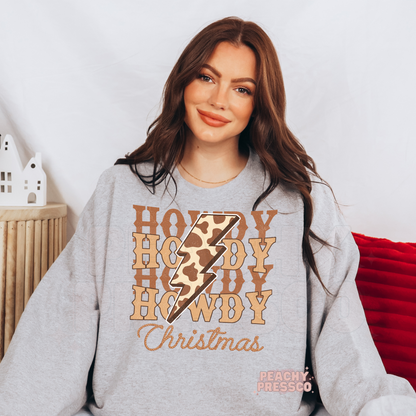 Howdy Christmas Sweatshirt – Western Holiday Style with Cowprint Bolt Apparel