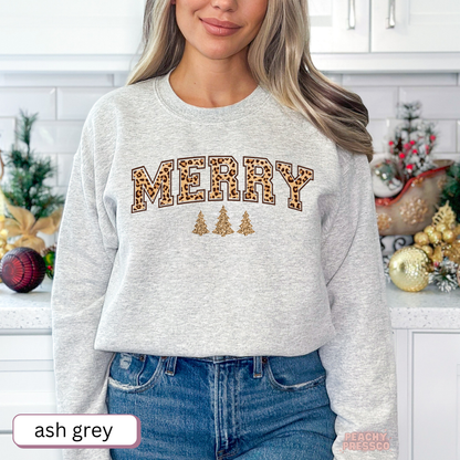 Merry Leopard Print Christmas Shirt, Holiday Apparel