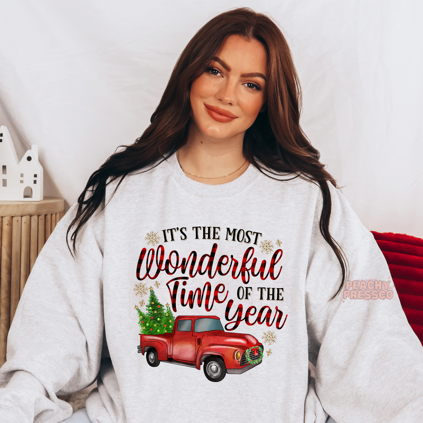 Red Truck Christmas Sweatshirt – Most Wonderful Time of the Year Holiday Pullover