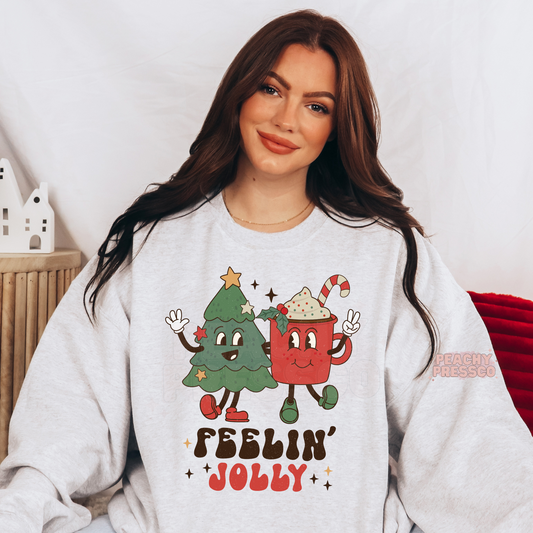 Feelin’ Jolly Christmas T-Shirt – Cute Tree & Cocoa Cup Holiday Apparel