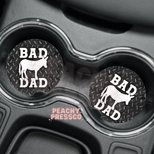 Bad Ass Dad Funny Car Coasters – Diamond Plate Gag Gift for Dad