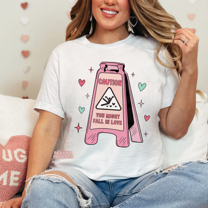 Caution You Might Fall in Love Shirt – Cute Funny Valentine Apparel