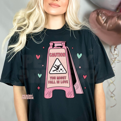Caution You Might Fall in Love Shirt – Cute Funny Valentine Apparel