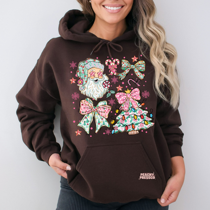 Retro Santa and Bows Christmas Sweatshirt – Festive Holiday Apparel