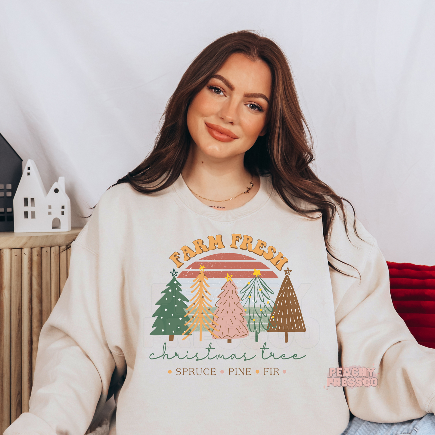 Farm Fresh Christmas Tree Apparel – Retro Holiday Spruce Pine Fir Sweatshirt