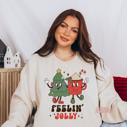 Feelin’ Jolly Christmas T-Shirt – Cute Tree & Cocoa Cup Holiday Apparel