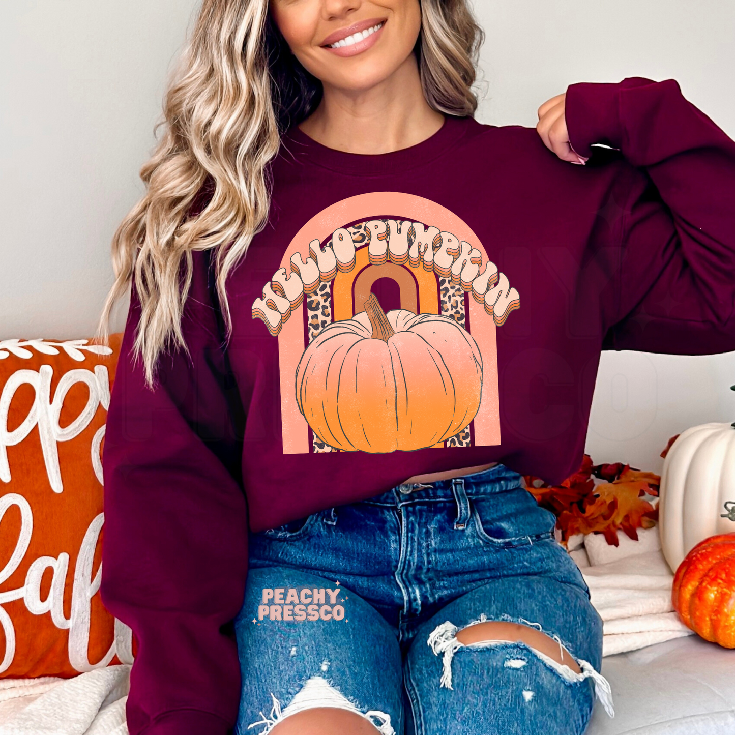 Hello Pumpkin Sweatshirt – Fall Leopard Print Letter Apparel