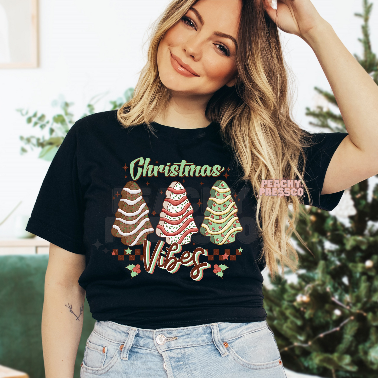 Christmas Vibes Shirt – Cute Holiday Tree Cookie Apparel, Retro Style