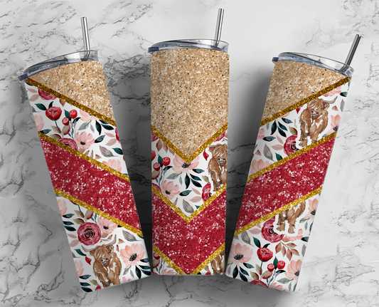 Floral & Highland Cow Tumbler – Chevron, Red Rose Cup