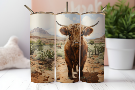 Desert Highland Cow Tumbler – Western Cactus Cup