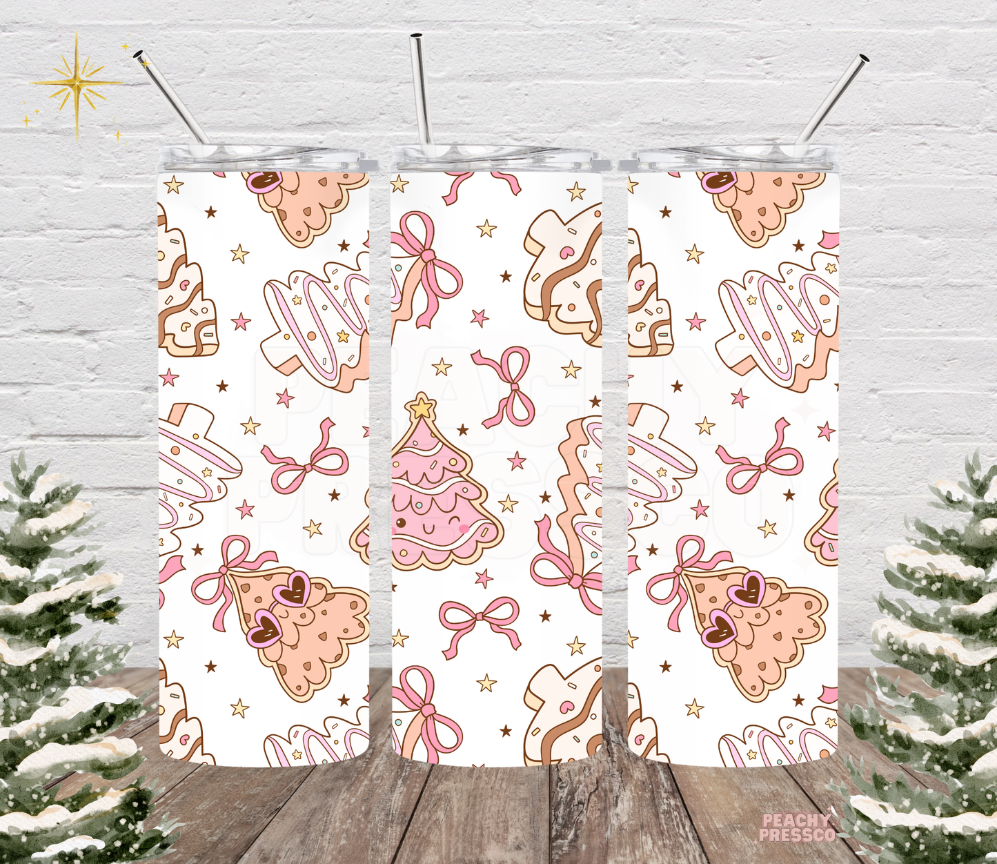 Pink Christmas Tree Cookies Tumbler - 20oz Stainless Steel