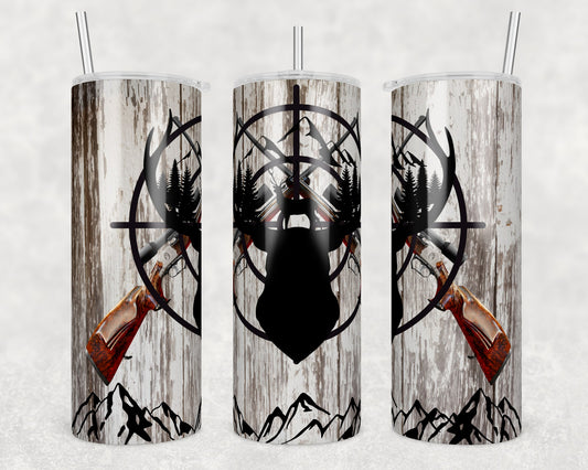 Rustic Deer Hunting Tumbler – Antler & Rifle Design 20oz Travel Cup