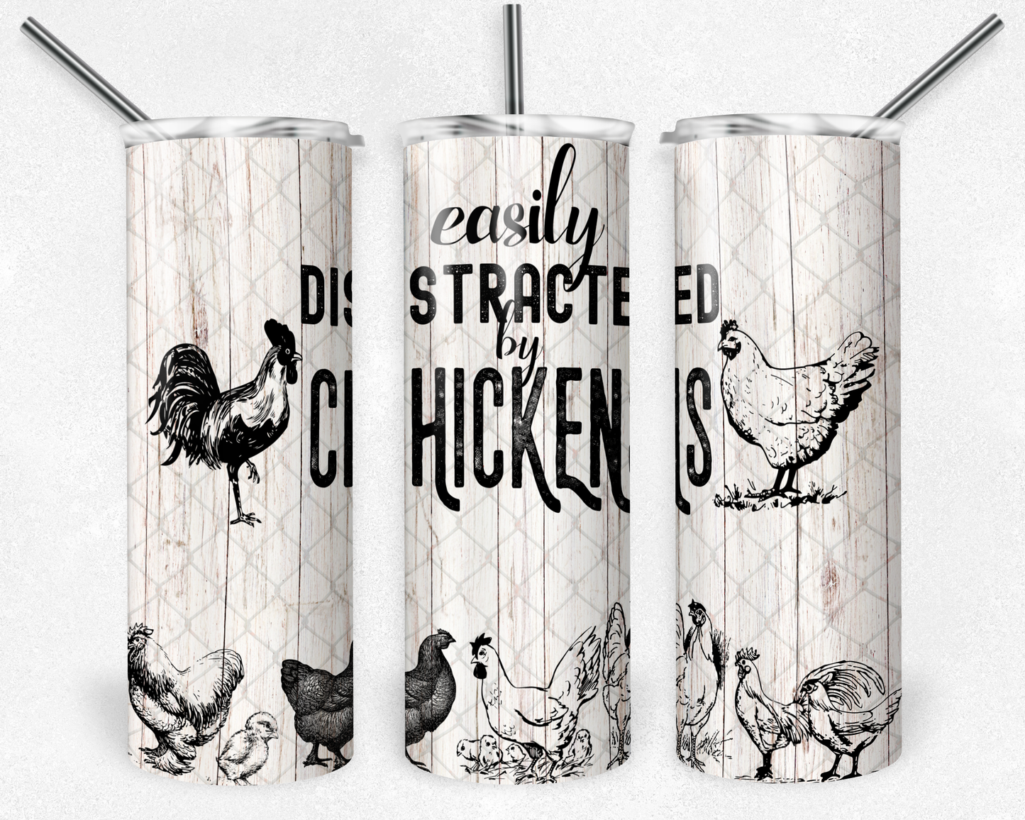 Funny “Easily Distracted by Chickens” Tumbler – Farm Animal Coffee Gift for Chicken Lovers