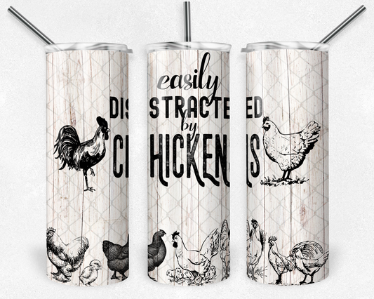 Funny “Easily Distracted by Chickens” Tumbler – Farm Animal Coffee Gift for Chicken Lovers