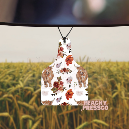Highland Cow Floral Air Freshener – Farmhouse Car Decor