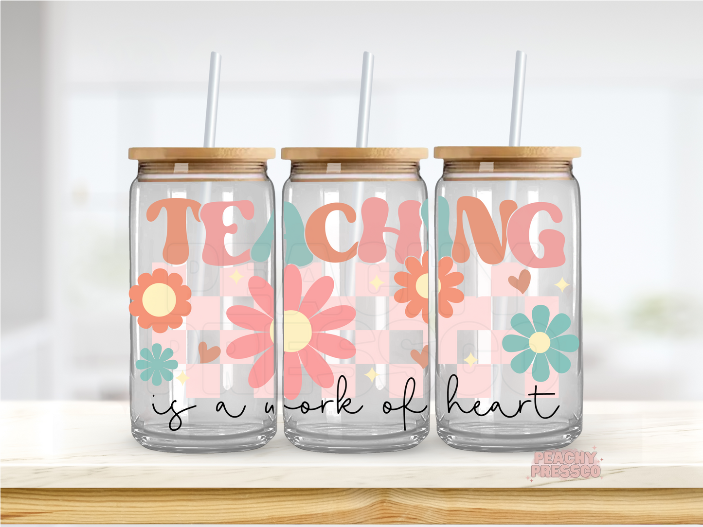 Teaching Is a Work of Heart Glass Cup – 16oz Teacher Appreciation Cup