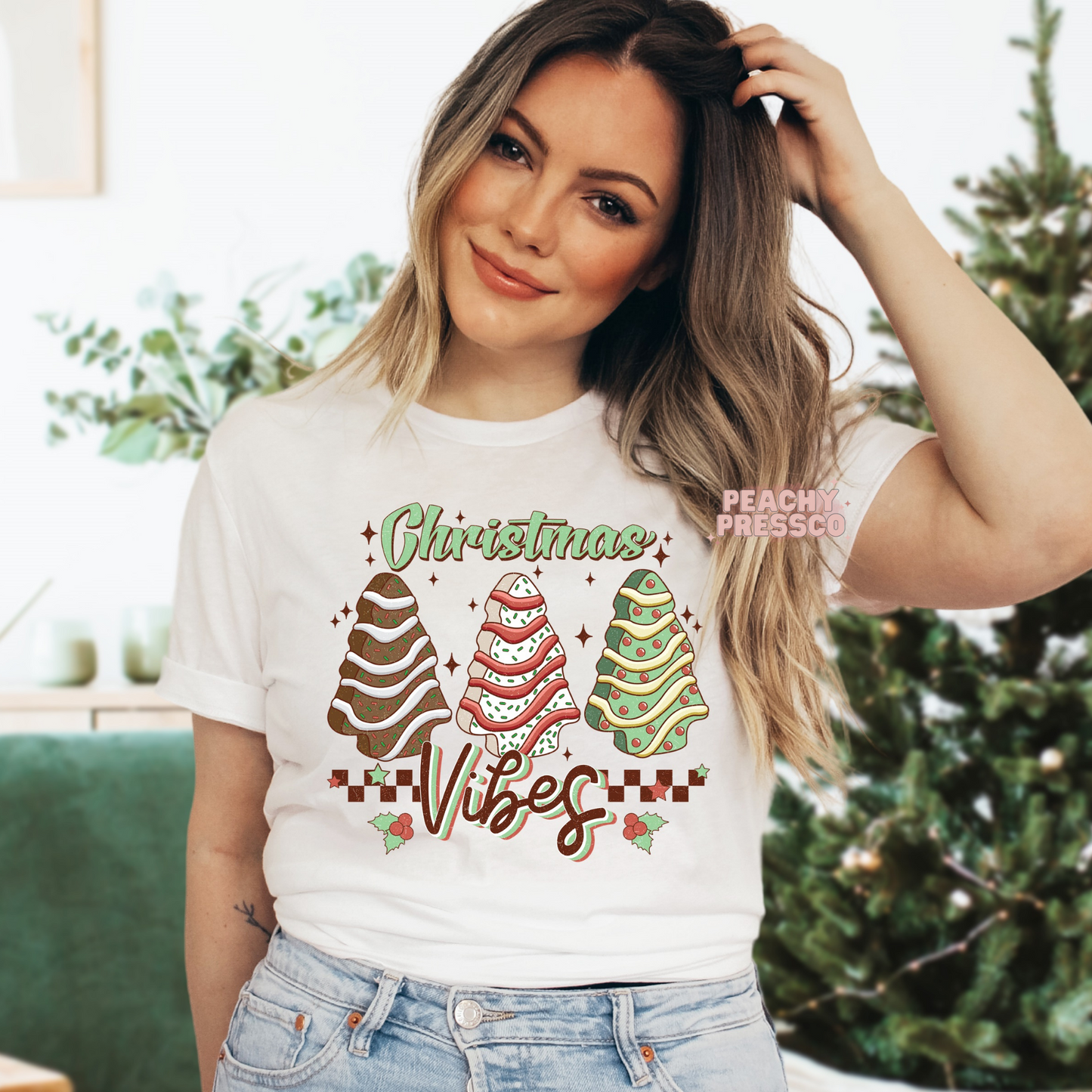 Christmas Vibes Shirt – Cute Holiday Tree Cookie Apparel, Retro Style
