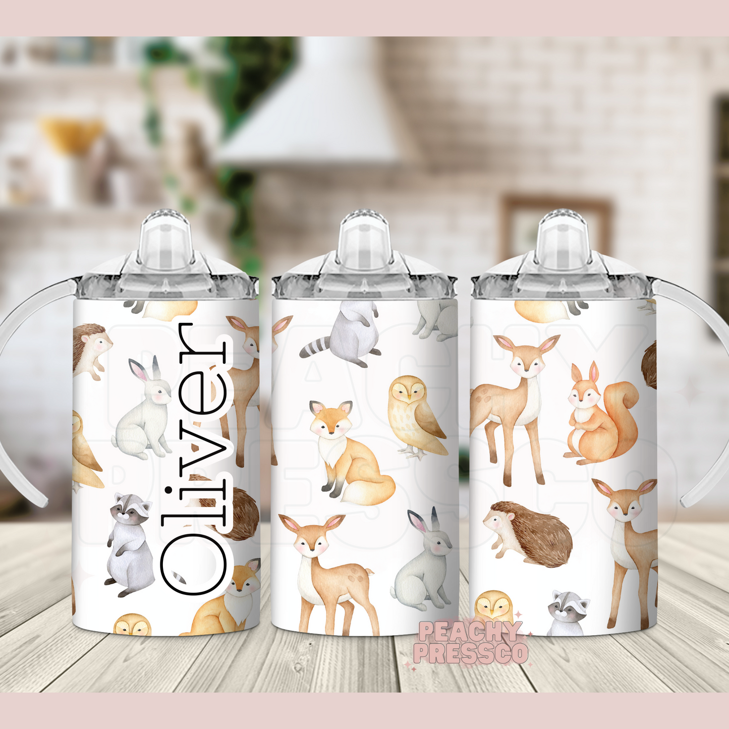 Personalized Woodland Animals Sippy Cup, Water Bottle – Custom Toddler Name Tumbler