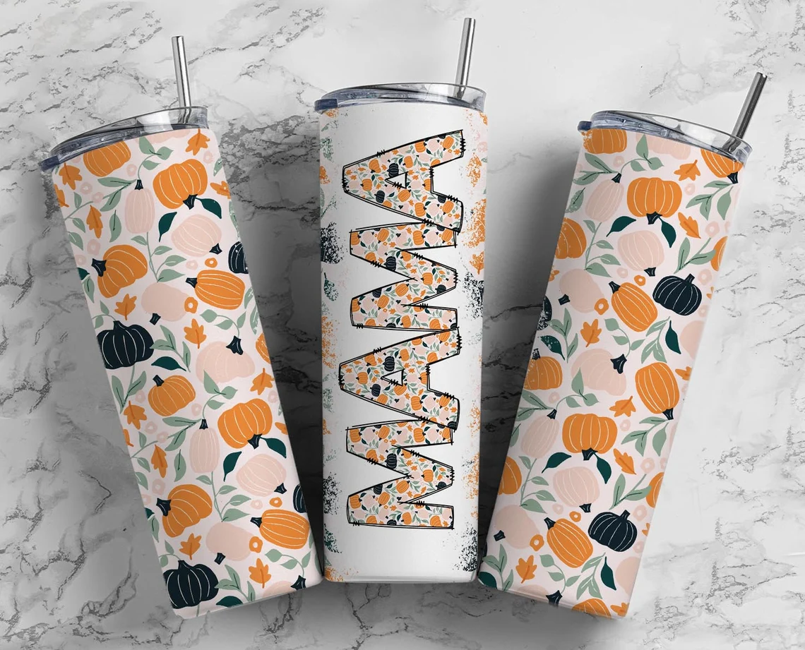 Boho pumpkin MAMA Fall Floral, Autumn Tumbler