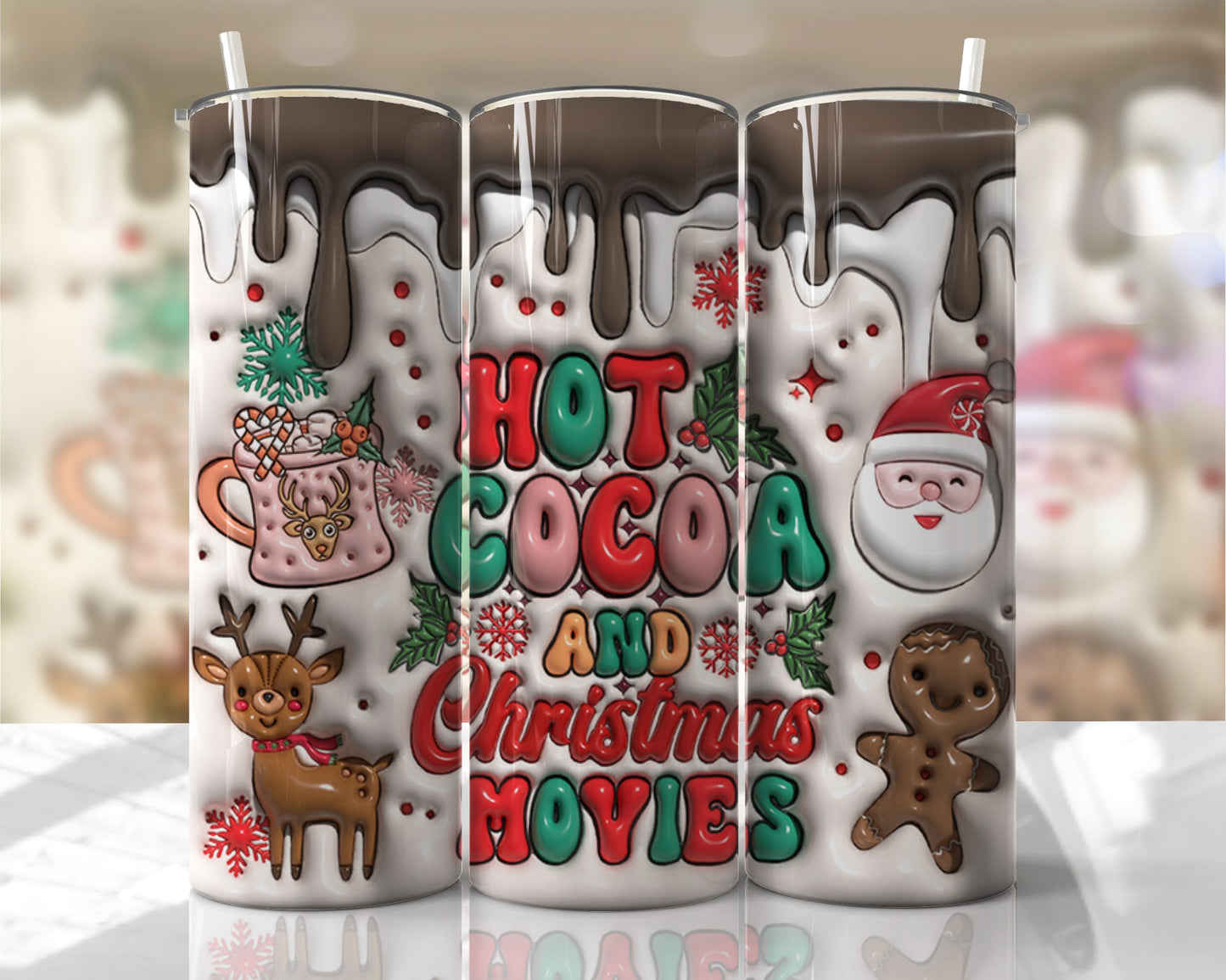 Hot Cocoa & Christmas Movies Tumbler – Cute Holiday 20oz Cup