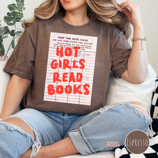 Brown espresso tee with Hot Girls Read Books design, vintage aesthetic reader shirt